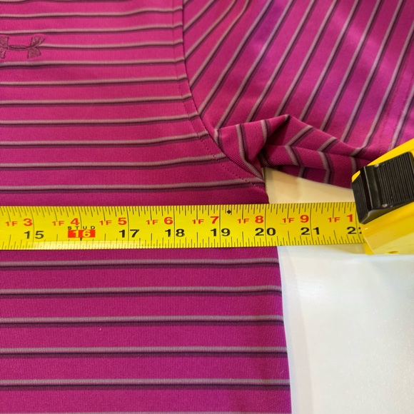 Under Armour Pink Striped Polo Shirt small loose Heat Gear - Picture 5 of 11